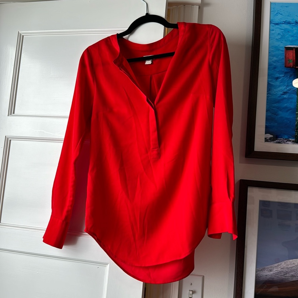 J crew red silk shirt oversized XXS